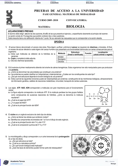 Vista previa de Examen PAU de Biología de Canarias 2010 – Ordinaria General