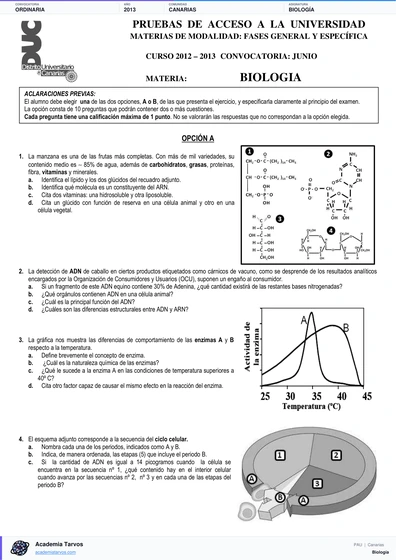 Vista previa de Examen PAU de Biología de Canarias 2013 – Ordinaria