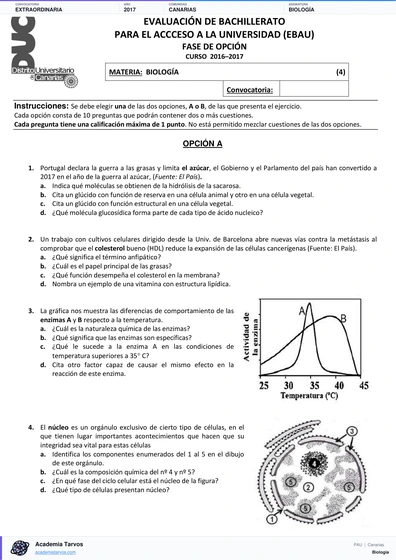 Vista previa de Examen PAU de Biología de Canarias 2017 – Extraordinaria