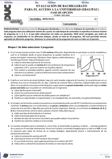 Vista previa de Examen PAU de Biología de Canarias 2024 – Ordinaria