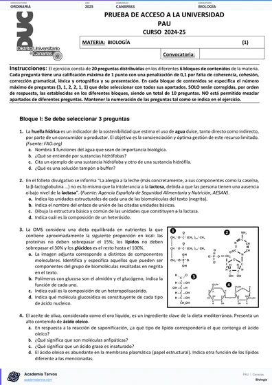Vista previa de Examen PAU de Biología de Canarias 2025 – Ordinaria