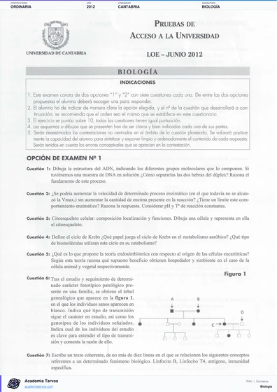 Vista previa de Examen PAU de Biología de Cantabria 2012 – Ordinaria