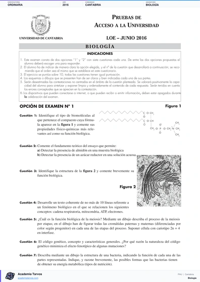 Vista previa de Examen PAU de Biología de Cantabria 2016 – Ordinaria
