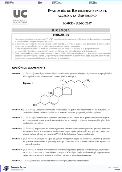 Vista previa de Examen PAU de Biología de Cantabria 2017 – Ordinaria