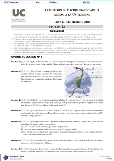 Vista previa de Examen PAU de Biología de Cantabria 2018 – Extraordinaria