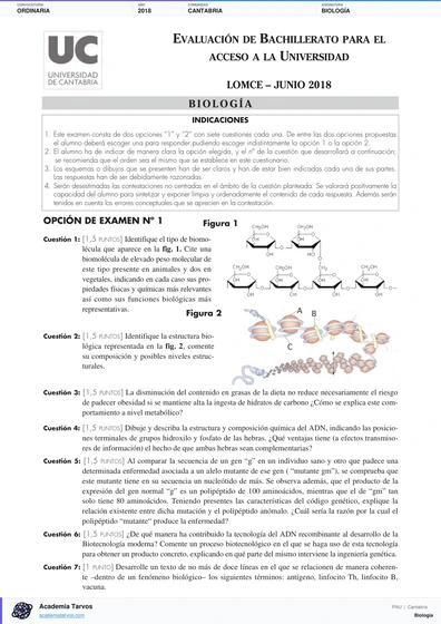 Vista previa de Examen PAU de Biología de Cantabria 2018 – Ordinaria