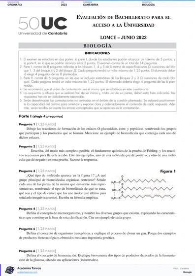 Vista previa de Examen PAU de Biología de Cantabria 2023 – Ordinaria