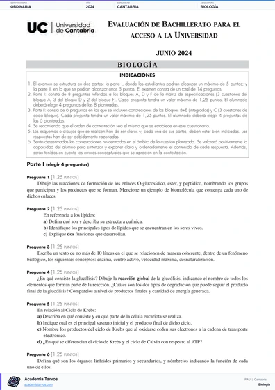 Vista previa de Examen PAU de Biología de Cantabria 2024 – Ordinaria