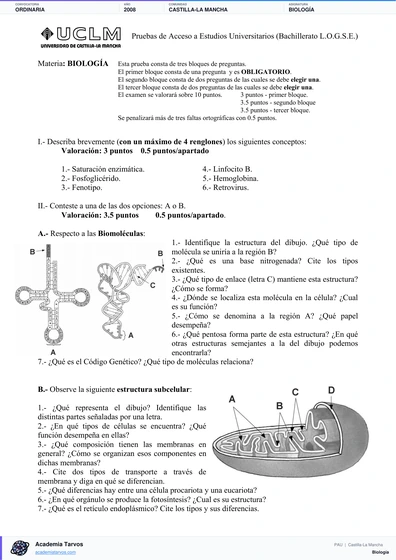 Vista previa de Examen PAU de Biología de Castilla-La Mancha 2008 – Ordinaria