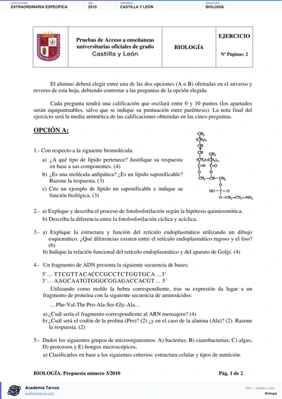 Vista previa de Examen PAU de Biología de Castilla y León 2010 – Extraordinaria Específica