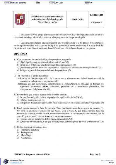 Vista previa de Examen PAU de Biología de Castilla y León 2010 – Extraordinaria General