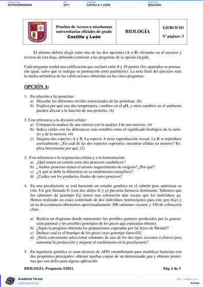 Vista previa de Examen PAU de Biología de Castilla y León 2011 – Extraordinaria