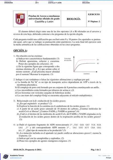 Vista previa de Examen PAU de Biología de Castilla y León 2011 – Ordinaria