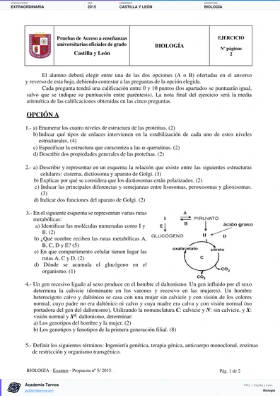 Vista previa de Examen PAU de Biología de Castilla y León 2015 – Extraordinaria