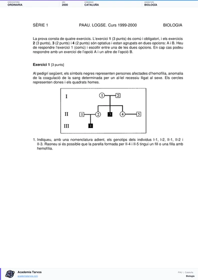 Vista previa de Examen PAU de Biología de Cataluña 2000 – Ordinaria