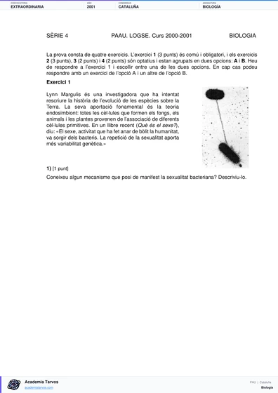 Vista previa de Examen PAU de Biología de Cataluña 2001 – Extraordinaria