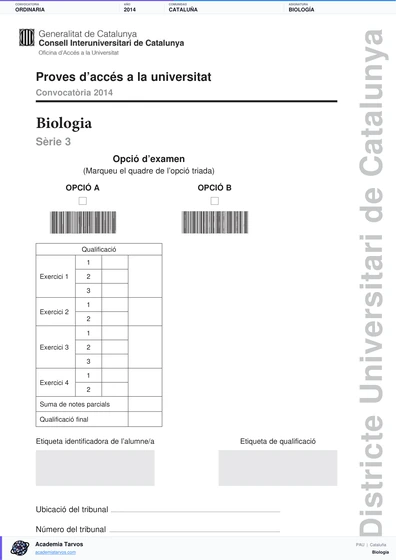 Vista previa de Examen PAU de Biología de Cataluña 2014 – Ordinaria
