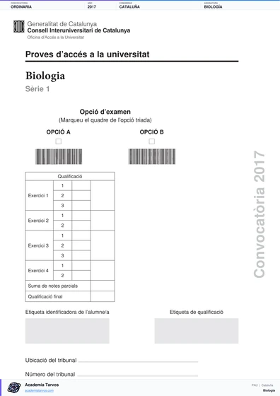 Vista previa de Examen PAU de Biología de Cataluña 2017 – Ordinaria