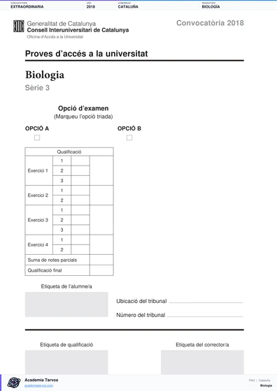 Vista previa de Examen PAU de Biología de Cataluña 2018 – Extraordinaria