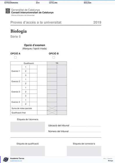 Vista previa de Examen PAU de Biología de Cataluña 2019 – Extraordinaria