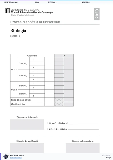 Vista previa de Examen PAU de Biología de Cataluña 2020 – Extraordinaria