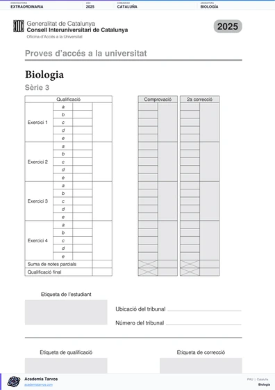 Vista previa de Examen PAU de Biología de Cataluña 2025 – Extraordinaria