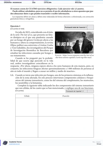Vista previa de Examen PAU de Biología de Cataluña 2026 – Ordinaria   Incidencias