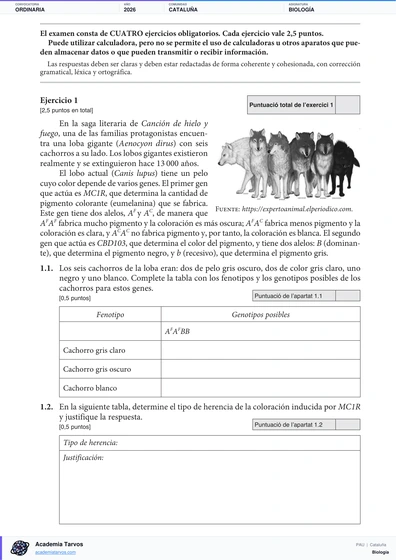 Vista previa de Examen PAU de Biología de Cataluña 2026 – Ordinaria