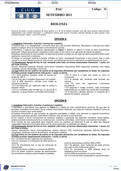 Vista previa de Examen PAU de Biología de Galicia 2011 – Extraordinaria