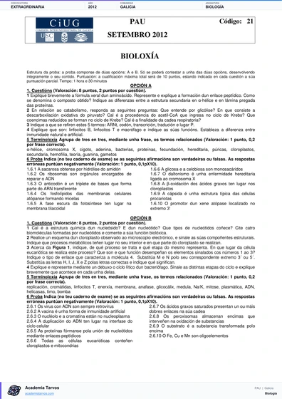 Vista previa de Examen PAU de Biología de Galicia 2012 – Extraordinaria