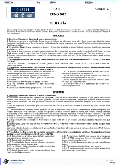 Vista previa de Examen PAU de Biología de Galicia 2012 – Ordinaria