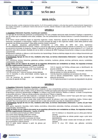 Vista previa de Examen PAU de Biología de Galicia 2013 – Ordinaria