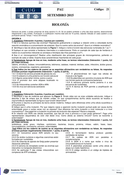 Vista previa de Examen PAU de Biología de Galicia 2015 – Extraordinaria