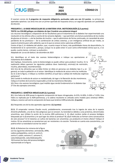 Vista previa de Modelo PAU de Biología de Galicia 2025