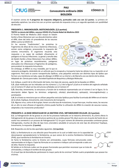 Vista previa de Modelo PAU de Biología de Galicia 2026