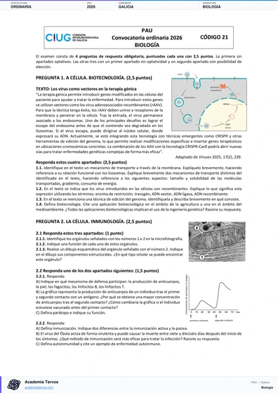 Vista previa de Examen PAU de Biología de Galicia 2026 – Ordinaria