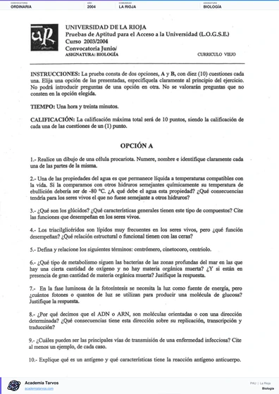 Vista previa de Examen PAU de Biología de La Rioja 2004 – Ordinaria