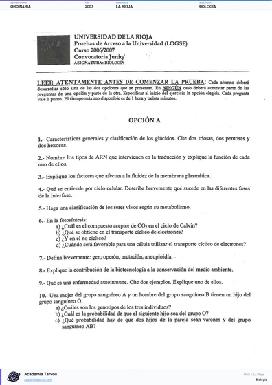 Vista previa de Examen PAU de Biología de La Rioja 2007 – Ordinaria