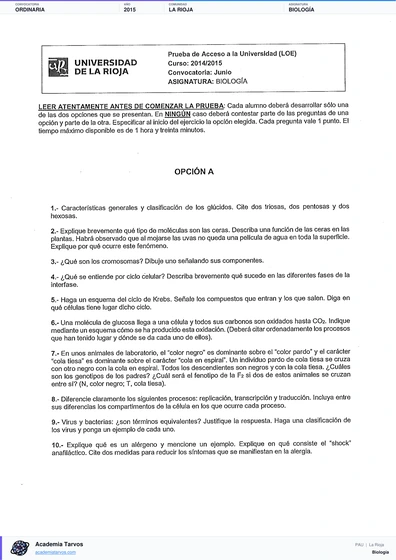Vista previa de Examen PAU de Biología de La Rioja 2015 – Ordinaria