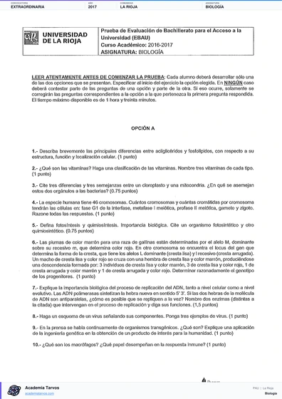 Vista previa de Examen PAU de Biología de La Rioja 2017 – Extraordinaria