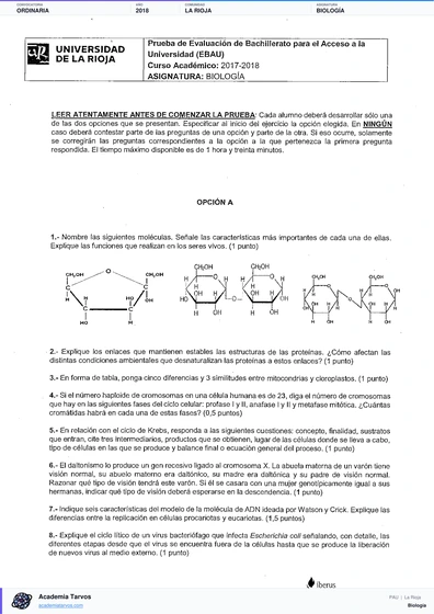 Vista previa de Examen PAU de Biología de La Rioja 2018 – Ordinaria