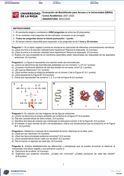 Vista previa de Examen PAU de Biología de La Rioja 2022 – Extraordinaria