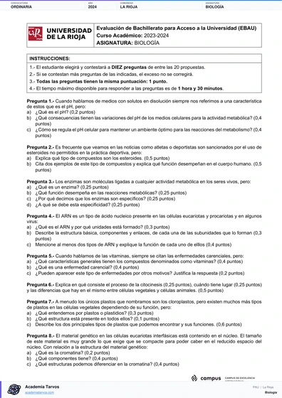 Vista previa de Examen PAU de Biología de La Rioja 2024 – Ordinaria