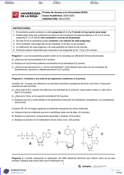 Vista previa de Examen PAU de Biología de La Rioja 2025 – Ordinaria