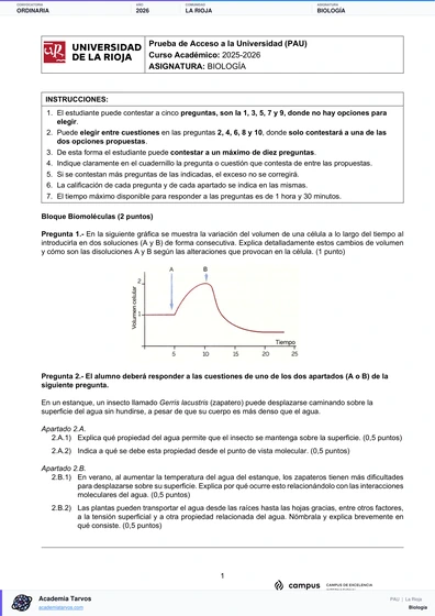 Vista previa de Examen PAU de Biología de La Rioja 2026 – Ordinaria