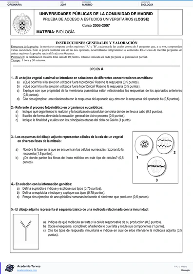 Vista previa de Examen PAU de Biología de Comunidad de Madrid 2007 – Ordinaria