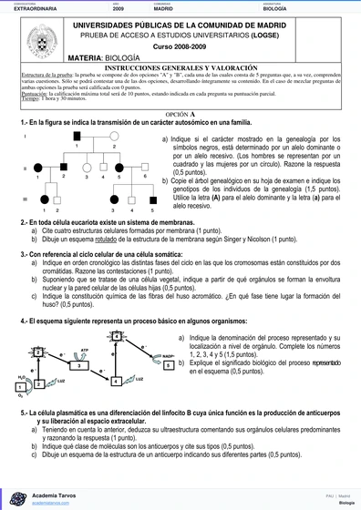 Vista previa de Examen PAU de Biología de Comunidad de Madrid 2009 – Extraordinaria