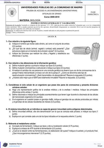 Vista previa de Examen PAU de Biología de Comunidad de Madrid 2010 – Ordinaria Específica