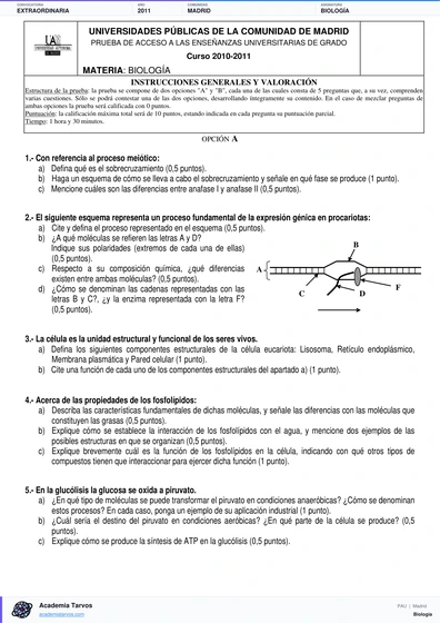 Vista previa de Examen PAU de Biología de Comunidad de Madrid 2011 – Extraordinaria