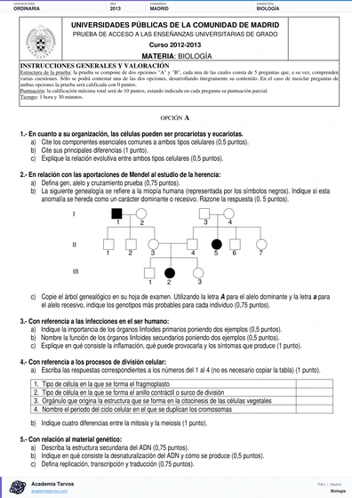 Vista previa de Examen PAU de Biología de Comunidad de Madrid 2013 – Ordinaria